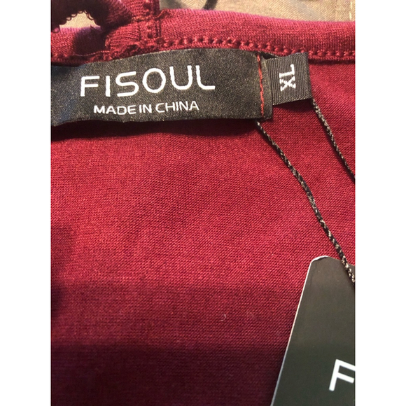 FISoul 3/4 Sleeves Cold Shoulder Top Size XL Burgundy - Picture 5 of 5
